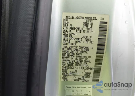 2001 Nissan Frontier Desert Runner Xe-V6 из США, поврежденный, VIN 1N6ED26T71C381849